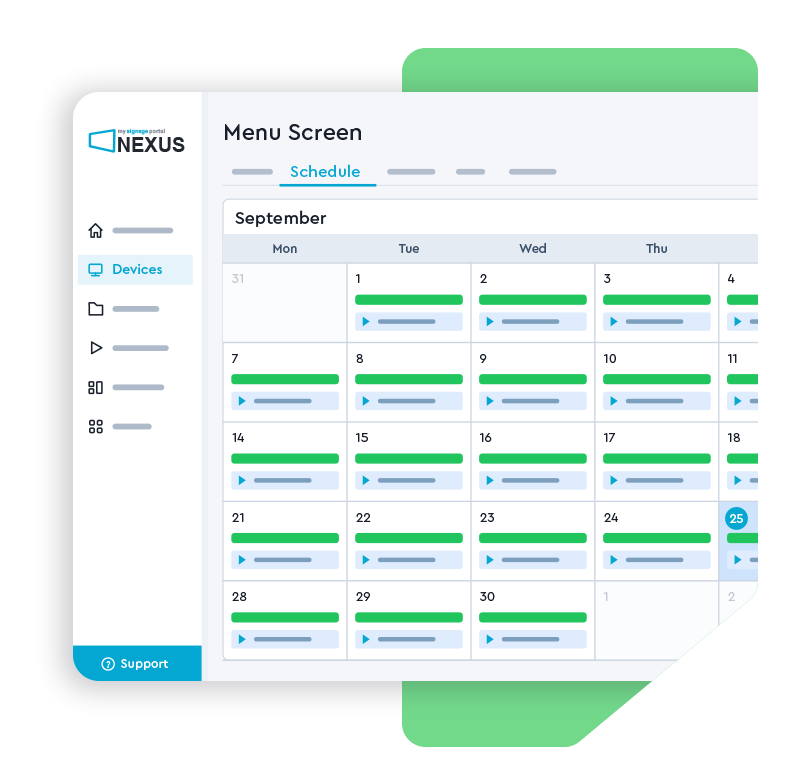 Nexus device calendar with scheduled content arranged by day